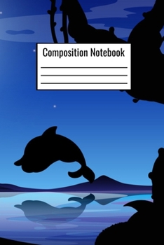 Paperback Composition Notebook: Jumping Whales Night Moon Wide Ruled Notebook For Teens Adults Kids Couples Men Women To Write Down Daily Notes Book