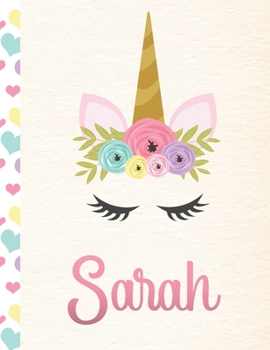 Paperback Sarah: Personalized Unicorn Primary Story Journal For Girls With Pink Name - Half Ruled Dotted Midline and Blank Picture Spac Book