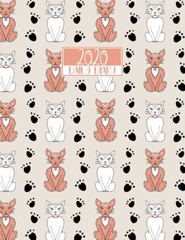 Paperback 2020 Daily Diary: A4 Day on a Page to View Full DO1P Planner Lined Writing Journal - White & Ginger Cats Paw Prints Pattern Book