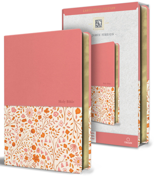 Hardcover KJV Holy Bible, Large Print Handy Size Format, 2 Piece Pink Floral Leathersoft with Ribbon Marker, Red Letter Book