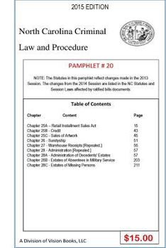 Paperback North Carolina Criminal Law and Procedure-Pamphlet 20 Book