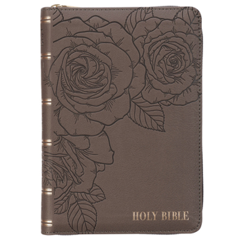 Leather Bound KJV Bible Compact Faux Leather LP Gray W/Zipper Book