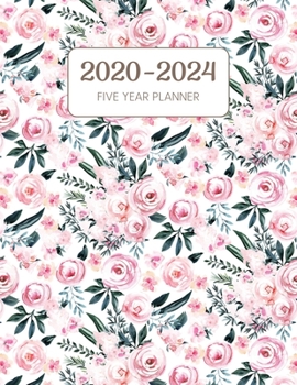 Paperback 2020-2024 Five Year Planner: Monthly Agenda & Schedule with US Holidays - 60 Months or 5 Years - Paste Pink Flowers Book