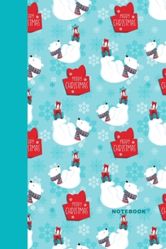 Merry Christmas Notebook: Blank Wide Lined Journal for Daily Writing, Homework, Note Taking, Gratitude, and More | Polar Bear Presents Cover Design in Blue and Red