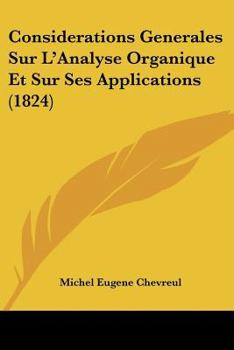 Paperback Considerations Generales Sur L'Analyse Organique Et Sur Ses Applications (1824) [French] Book