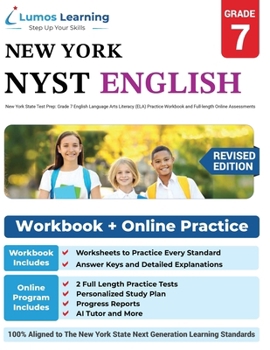 Paperback Grade 7 English Language Arts Literacy (ELA) Practice Workbook and Full-length Online Assessments: NYST Study Guide Book