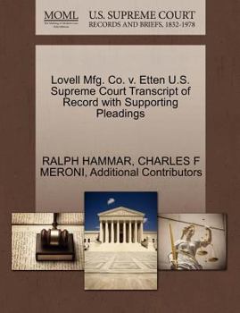 Paperback Lovell Mfg. Co. V. Etten U.S. Supreme Court Transcript of Record with Supporting Pleadings Book