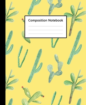 Paperback Composition Notebook: Yellow Colour Watercolor Cactus Pattern Cover, 110 Pages 7.5"x9.25" College Wide Ruled Paper Notebook Journal, Blank L Book