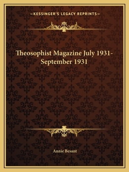 Theosophist Magazine July 1931-September 1931