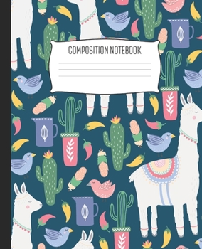 Paperback Composition Notebook: Wide Ruled Notebook Southwest Llama Cactus Pattern Lined School Journal - 100 Pages - 7.5" x 9.25" - Children Kids Gir Book