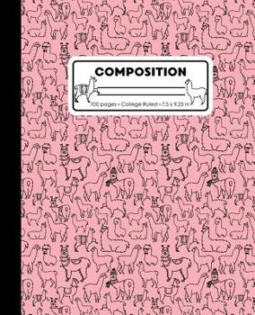 Composition: College Ruled Writing Notebook, Rose Pink Llama Alpaca Outline Pattern Marbled Blank Lined Book