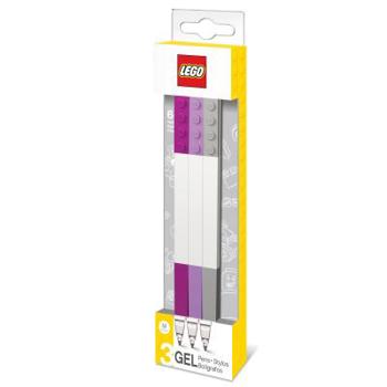 LEGO Stationery Gel Pens - Pastel Color 3 Pack with Building Bricks - Violet, Lavender, Grey - .7mm