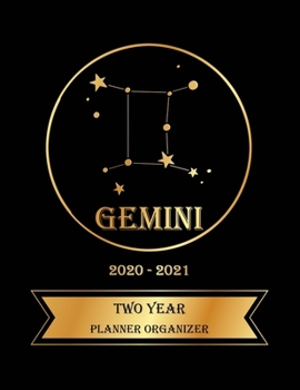 Two Year Planner Organizer: 2 Year Weekly Pocket Planner with 24 Month Calendar for Academic Agenda Schedule. Gemini Zodiac sign Golden and Black Cover