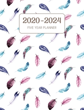 Paperback 2020-2024 Five Year Planner: Monthly Agenda & Schedule with US Holidays - 60 Months or 5 Years - Colorful Bird Feathers Book