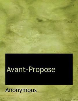 Paperback Avant-Propose [Large Print] Book