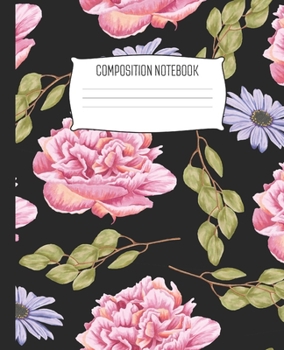 Composition Notebook: Wide Ruled Notebook Floral Pink Purple Silk Painting Flowers Lined School Journal | 100 Pages | 7.5" x 9.25" | Children Kids Girls Teens Women | Perfect For School