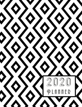 Paperback 2020 Planner: Stylish Diamond Design Black And White Diary For Men With Additional Lined Monthly Note, Online Password Log & Habit T Book