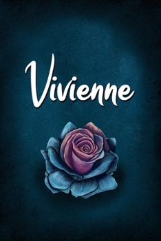 Vivienne: Personalized Name Journal, Lined Notebook with Beautiful Rose Illustration on Blue Cover
