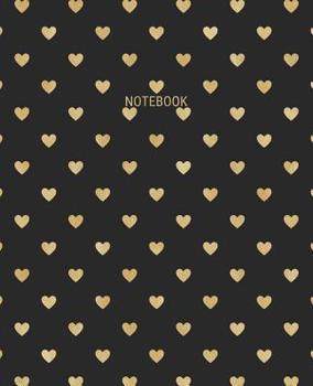 Paperback Notebook: Gold on Black Hearts Cover with College Ruled Pages Book