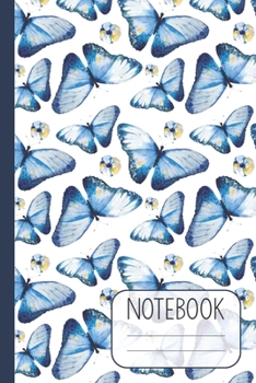 Notebook with Blue Watercolour Butterfly Design: Pretty Lined Notebook (Journal / Diary) for Women