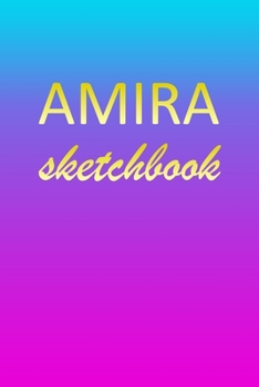 Paperback Amira: Sketchbook - Blank Imaginative Sketch Book Paper - Pink Blue Gold Custom Letter A Personalized Cover - Teach & Practic Book