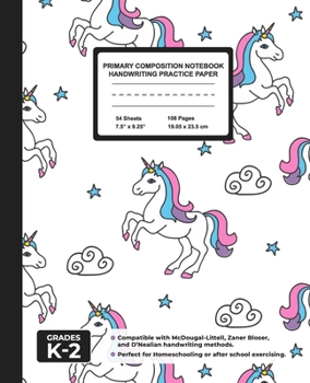 Primary Composition Notebook Handwriting Practice Paper: Cute Unicorns Blank Writing Sheets for Kindergarten to 2nd Grade Elementary Students, School Exercise Book for Kids