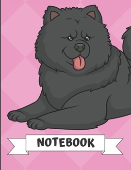 Notebook: Black Chow Chow Dog Cartoon on a Pink Diamond Background. Book is Filled with Lined Journal Paper for Notes and Creating Writing.