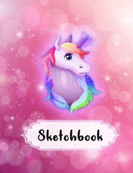 Paperback Sketchbook: Cute Unicorn On Pink Sparkle Effect Background, Large Blank Sketchbook For Girls, 110 Pages, 8.5" x 11", For Sketching Book