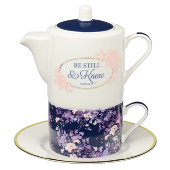 Misc. Tea for One Ceramic Be Still Psalm 46:10 Book