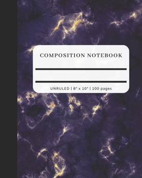 Composition Notebook - Unruled, 8" x 10", 100 pages: Purple and Gold Marble Design Cover Blank Note Book with No Lines