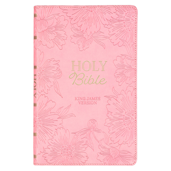 Imitation Leather KJV Holy Bible, Gift Edition King James Version, Faux Leather Flexible Cover, Light Pink Floral Book