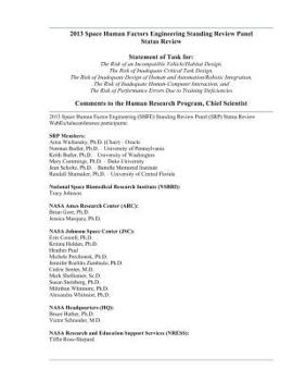 Paperback 2013 Space Human Factor Engineering (Shfe) Standing Review Panel (Srp) Status Review Book