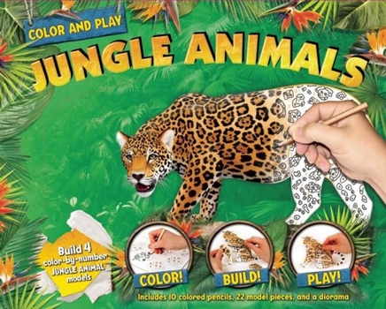 Spiral-bound Color and Play: Jungle Animals [With Model Pieces to Build 4 Jungle Animals, Diorama and 10 Colored Pencils] Book