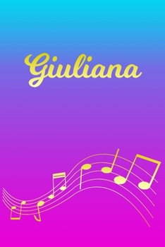 Paperback Giuliana: Sheet Music Note Manuscript Notebook Paper - Pink Blue Gold Personalized Letter G Initial Custom First Name Cover - Mu Book