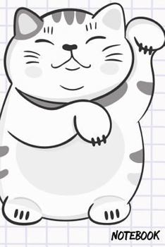 Notebook: Ruled Paper 120 Pages, 6 x 9 inches, White Paper, Matte Finished Soft Cover (Black & White Two Smiling Maneki-Neko Cute Lucky Cat Charm Fortune Cat)