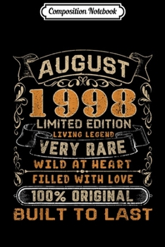 Paperback Composition Notebook: August 1998 s 21 Yrs Old 21st Birthday Gift For Him Her Journal/Notebook Blank Lined Ruled 6x9 100 Pages Book
