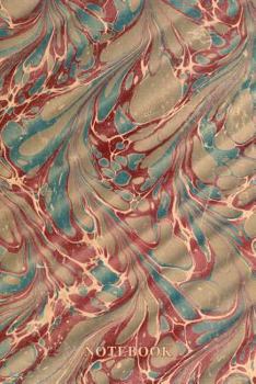 Notebook: Vintage Marbling Journal - Retro Cream Blue Red Waves Marbled Endpaper Design - 100 Wide Ruled 6" x 9" Pages