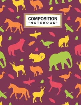 Paperback Composition Notebook: College Wide Ruled Line Paper for Writing Notes in School and Work with Unique Animals Themed Design Book