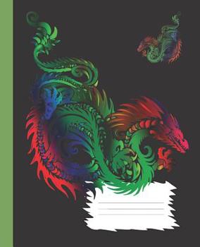 Colorful Rainbow Dragon Bright Green Composition Wide-ruled blank line School Notebook