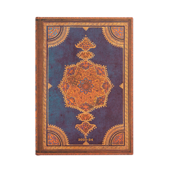 Calendar Paperblanks 2024 Safavid Indigo Safavid Binding Art 18-Month MIDI Horiztonal Elastic Band Closure 208 Pg 80 GSM Book
