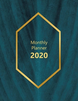Monthly planner 2020: Large. Month on 2 pages. Incl. 2020 Calendar, Important dates section and Notes pages. 8.5" x 11.0" (Letter size). (Green design, golden hexagon look. Soft matte cover).