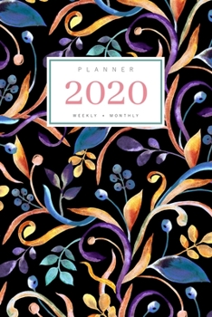 Paperback Planner 2020 Weekly Monthly: 6x9 Full Year Notebook Organizer Small - 12 Months - Jan to Dec 2020 - Watercolor Decorative Floral Design Black Book