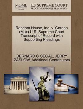 Paperback Random House, Inc. V. Gordon (Max) U.S. Supreme Court Transcript of Record with Supporting Pleadings Book