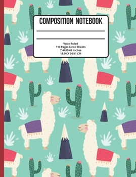 Paperback Composition Notebook Wide Ruled: Llama 110 Pages Book