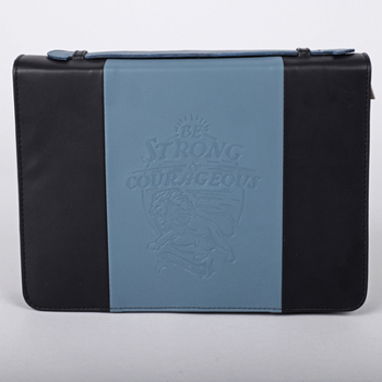 Bible Cover Imitation Leather Be Strong Black/Grey XL