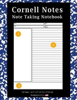 Paperback Cornell Notes Note Taking Notebook: School Marble Blue -Note Taking With Cornell Notes System, Notebook For Home, Office & School [Classic] Book