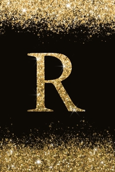 R: Personalized Initial Monogram Blank Lined Notebook Journal Printed Glitter Black and Gold , for Women and Girls 6x9 inch. Christmas gift , birthday gift idea