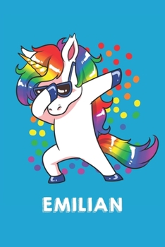 Emilian: Personalisiertes Design Notizbuch Einhorn 120 linierte Seiten - Perfekte Geschenkidee f�r die Schuhe oder Weihnachten mit Vornamen DIN A5 (himmelblau)