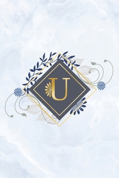 U: Marble, blue and golden initial monogram bullet journal. Chic blue marble and gold letter journal for diaries and notes or scrapbooking.