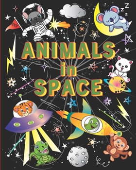 Animals In Space: Easy black paper background coloring book for kids with single sided pages